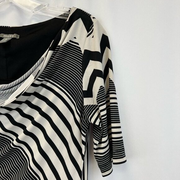 Muse Womens A Line Dress Multicolor Knee Length Chevron Scoop Neck 3/4 Sleeve 8 - Picture 4 of 10